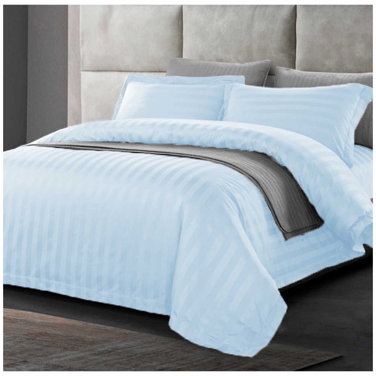 Kingtex 1200TC Egyptian Cotton Sateen Stripe Quilt Cover Set Queen - Ice Blue