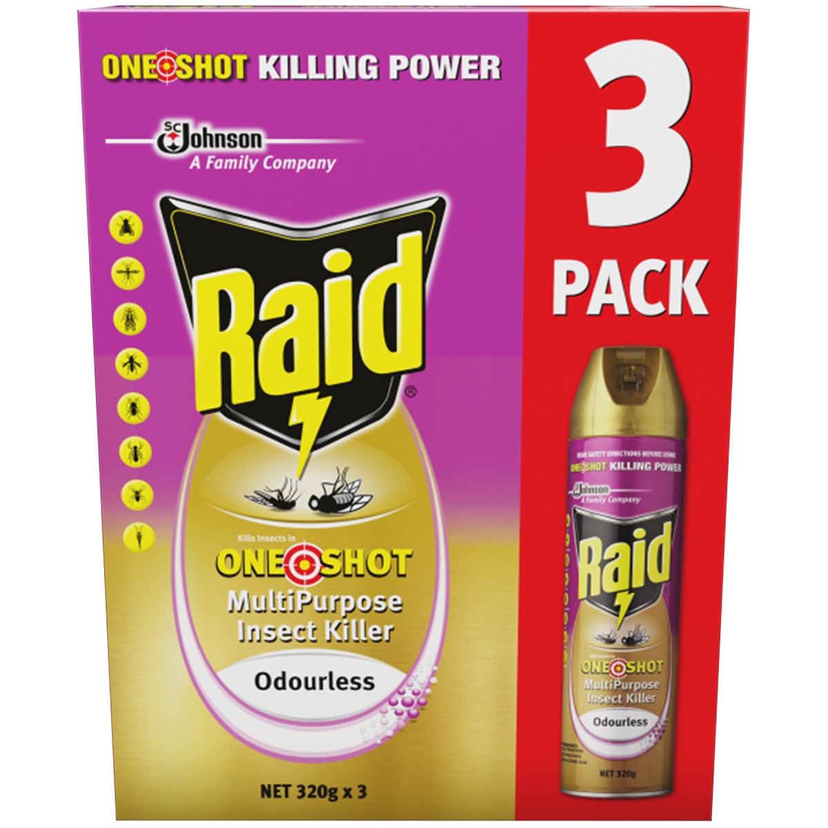 Raid One Shot Multipurpose Insect Killer Odourless 3 X 3g Costco Australia