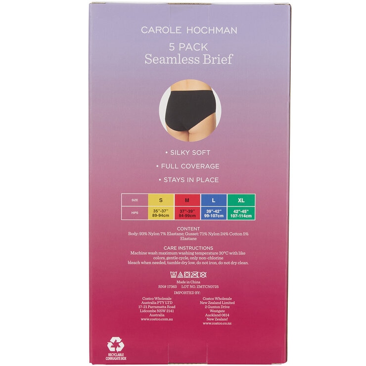 Carole Hochman Women's Seamless Brief 5 Pack Extra Large Black Nude