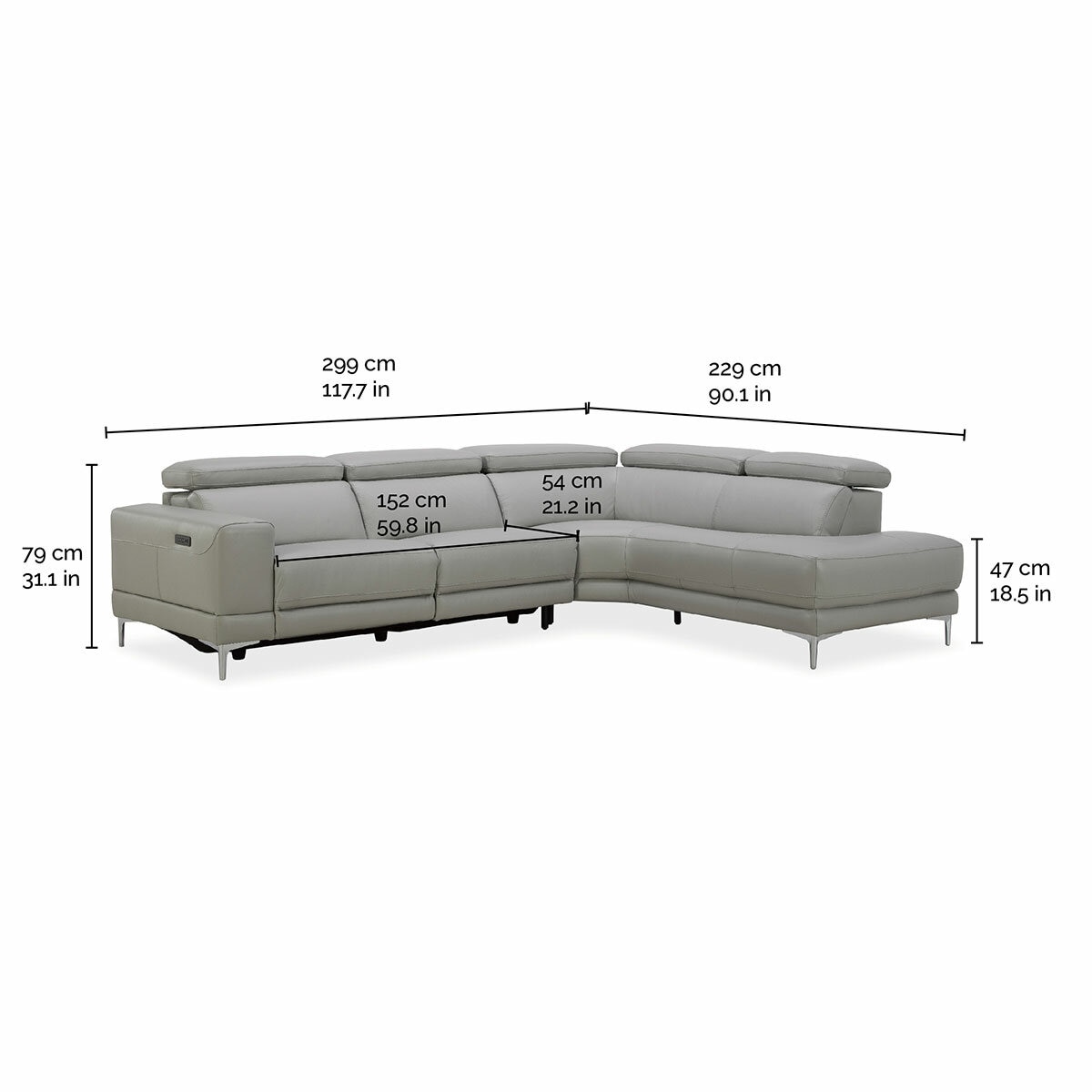 Aiden & Ivy Leather Power Sectional With Ratchet Headrest