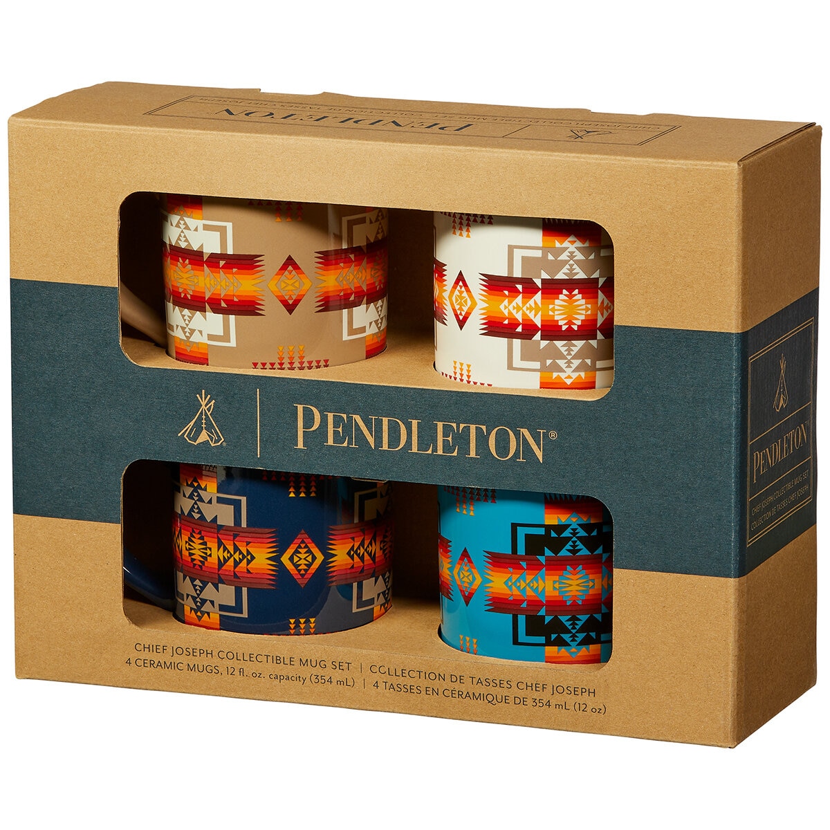 Pendleton Ceramic Mugs 4 Piece Set Camp Stripe Matte