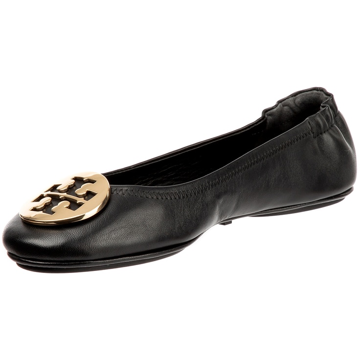 Tory Burch Minnie Travel Logo Ballerina Flats - Black Gold Tory Burch Minnie Travel Logo Ballerina Flats - Black Gold