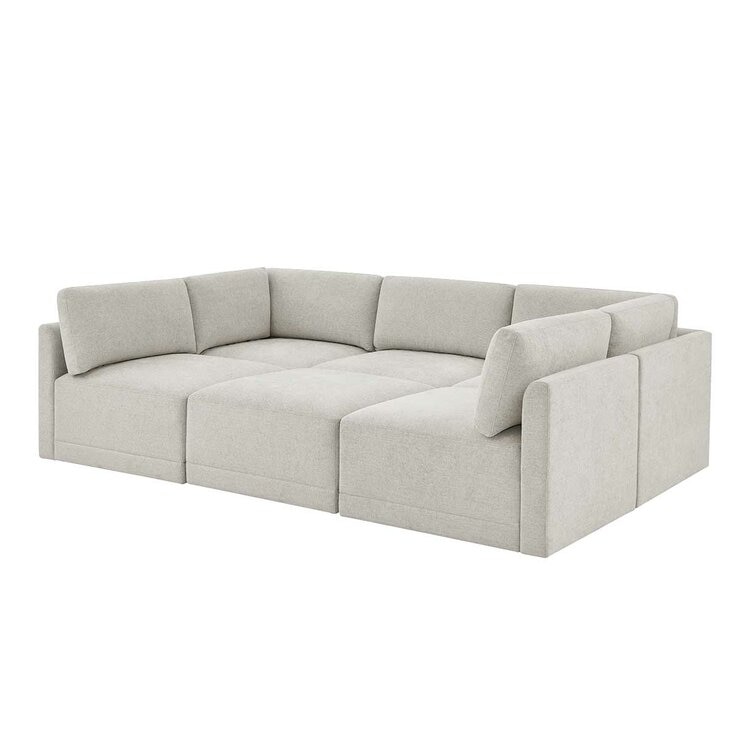 Thomasville 6PC Fabric Modular Sectional with Ottoman Light Grey