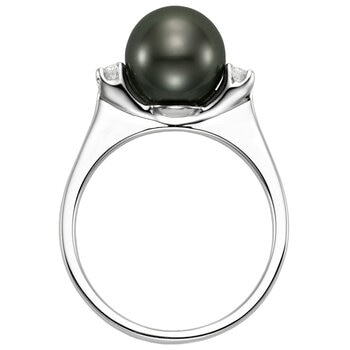18KT White Gold 0.12ctw Diamond 8-9mm Cultured Pearl Ring