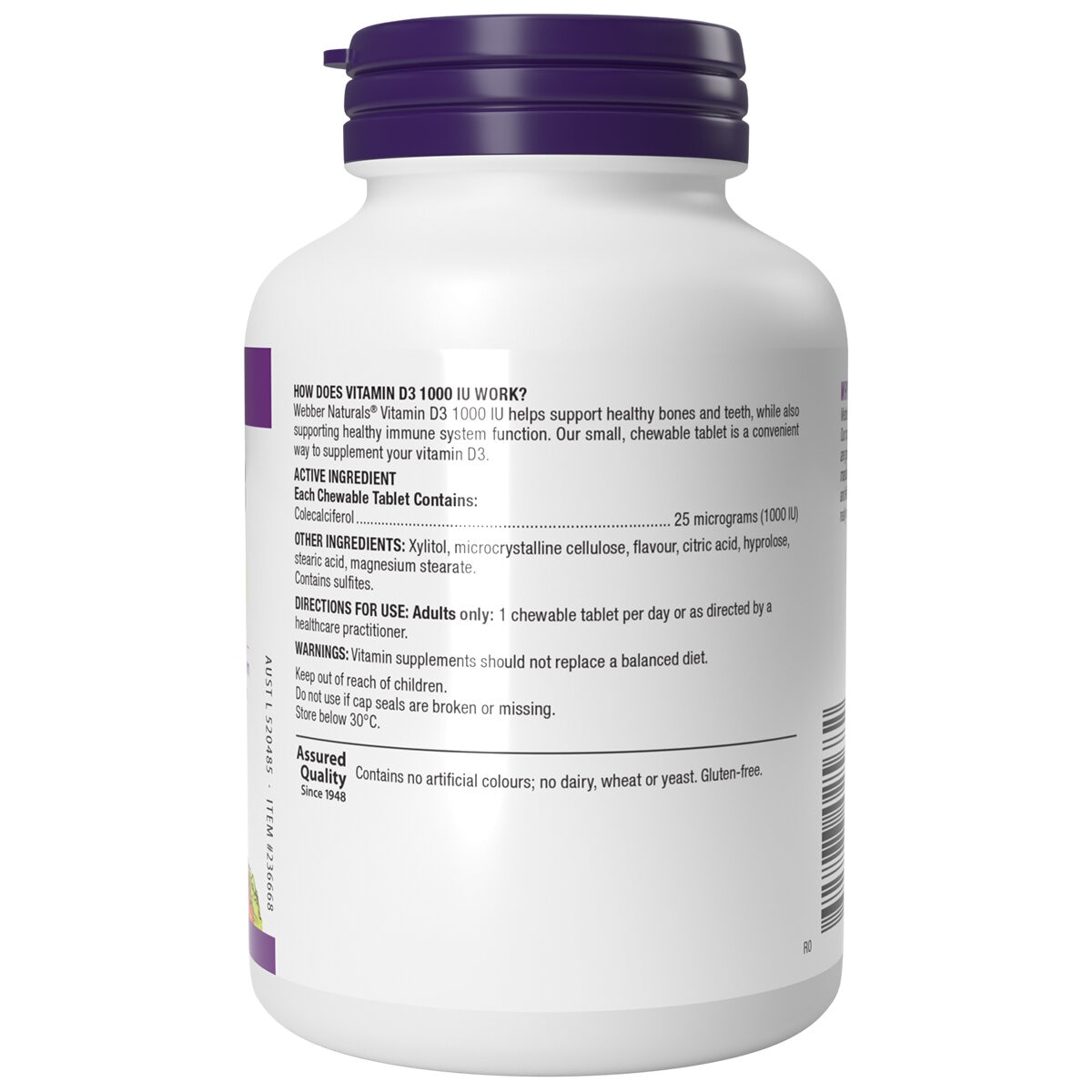 Webber Naturals Chewable Vitamin D3 1000IU 350 Tablets