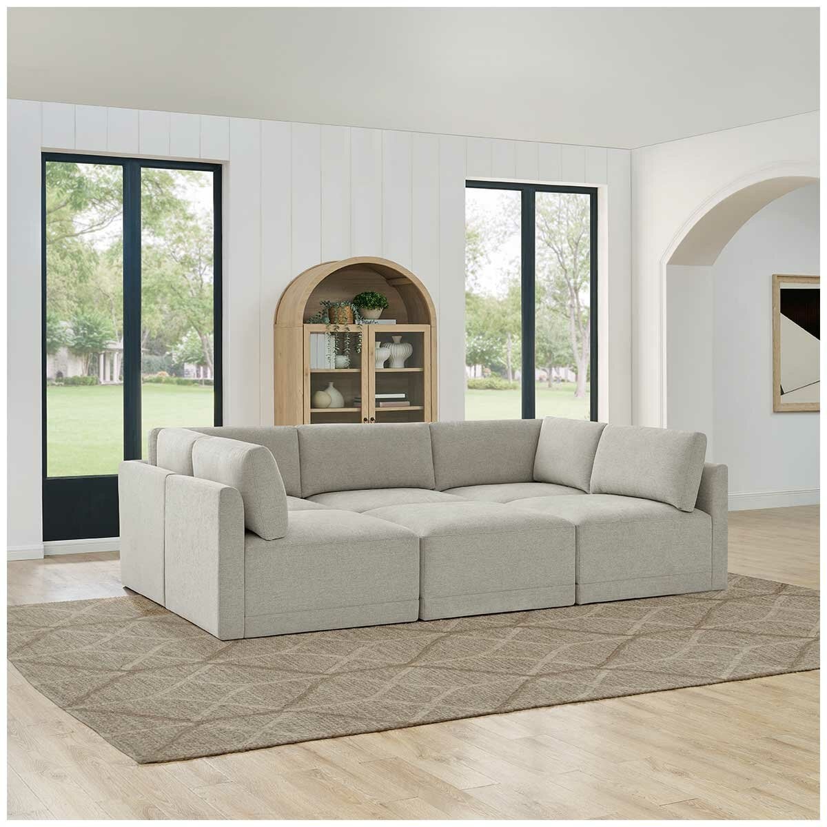 Thomasville 6PC Fabric Modular Sectional with Ottoman Light Grey