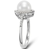 18KT White Gold 0.25CTW DIA 8.0-8.5MM Freshwater Cultured Pearl Ring