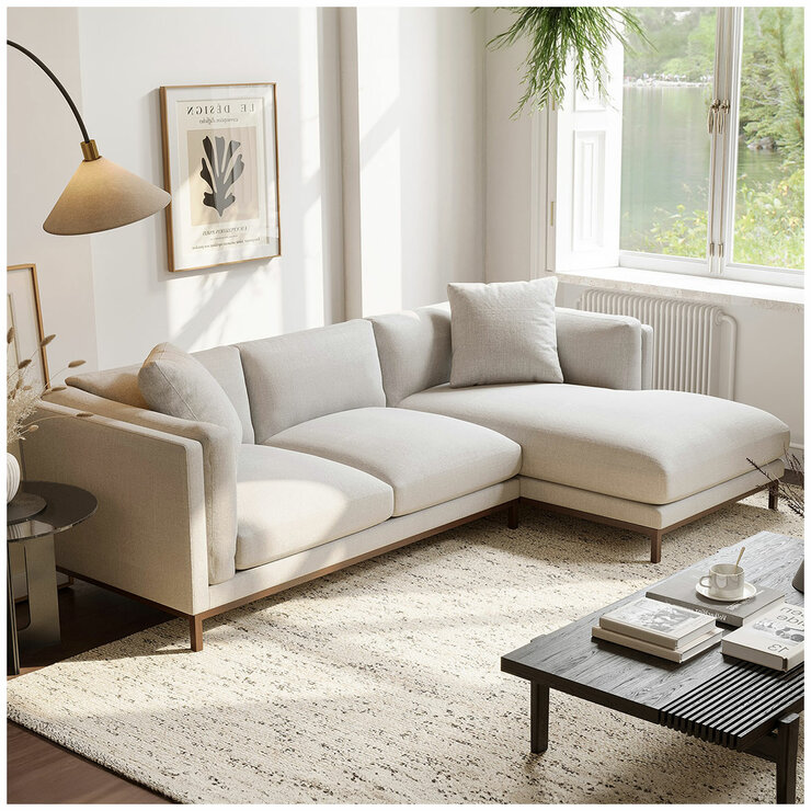 Valencia Bergen Fabric Sectional Lounge Right Chaise Beige