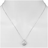 18KT White Gold Button Shaped Cultured Freshwater Pearl And Diamond Pendant