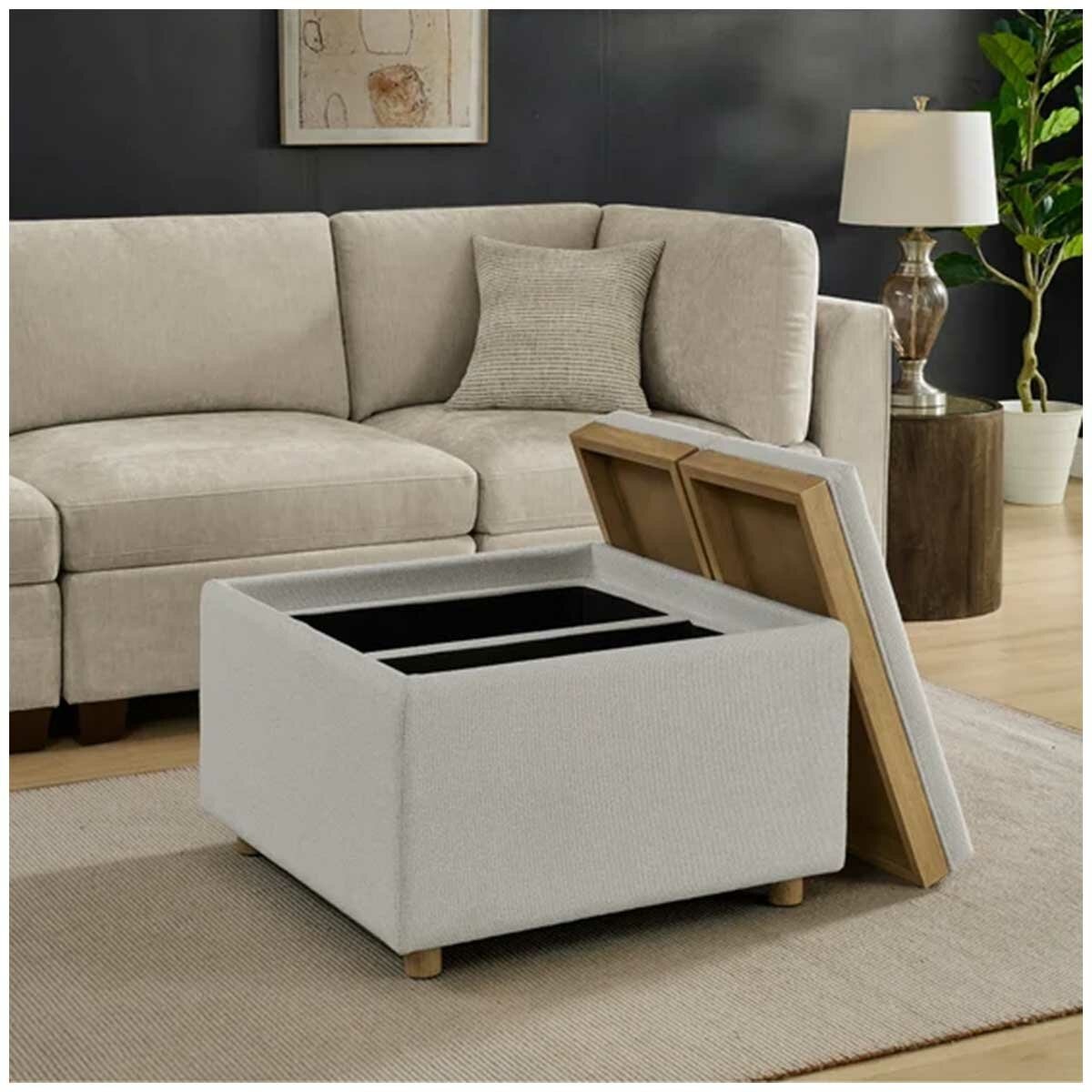 Henredon Sona Fabric Storage Ottoman with Reversible Wood Tray Tops