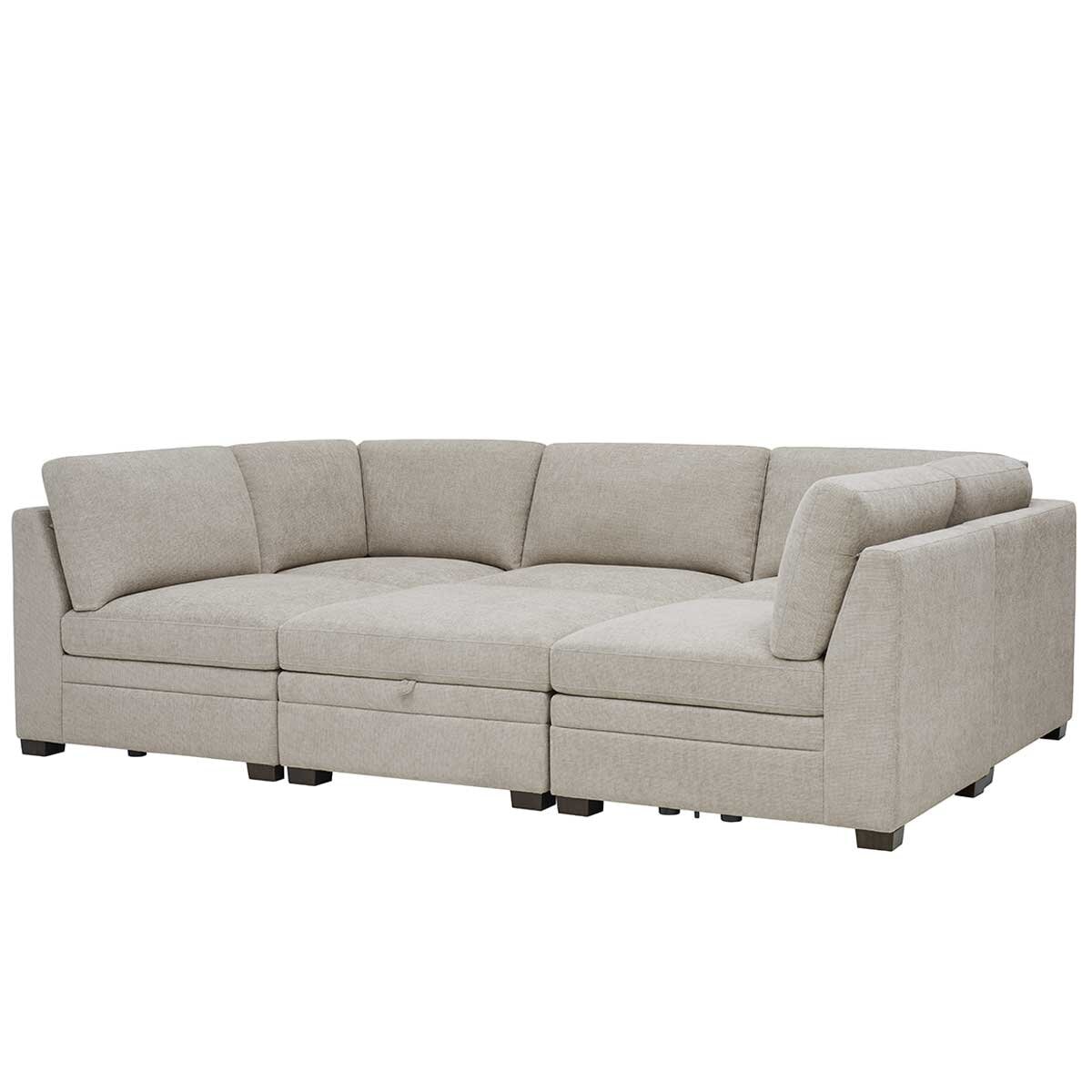 Thomasville 6 Piece Fabric Modular Sectional With Storage Ottoman