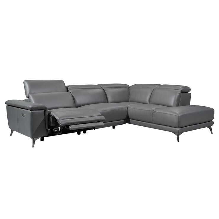 Valencia Pista Leather Reclining Sectional Lounge Right Chaise Grey