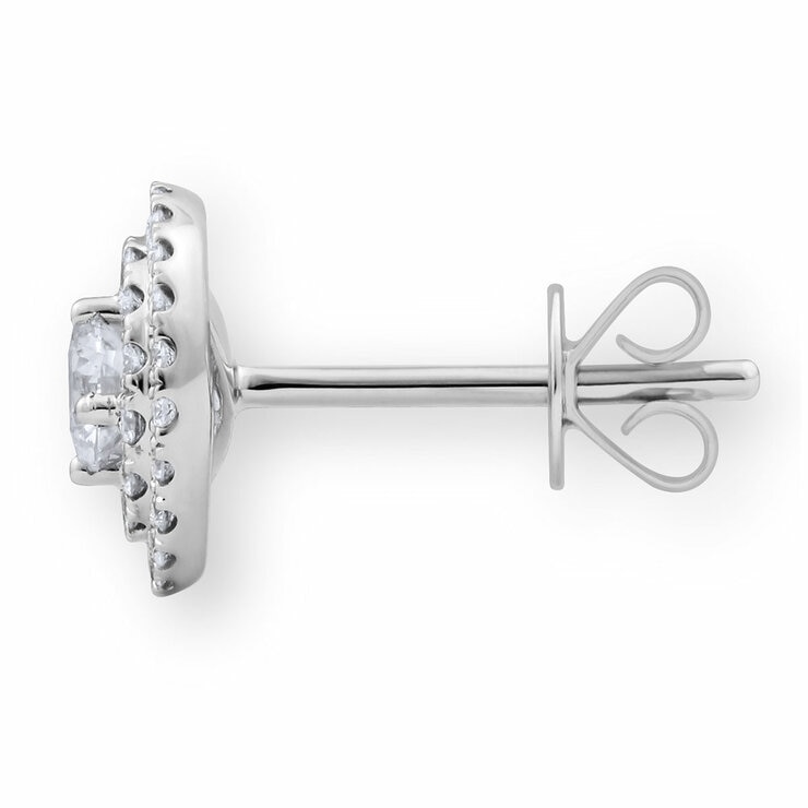 18KT White Gold VS2 I 0.60ctw Round Diamond Double Halo Earrings 18KT White Gold VS2 I 0.60ctw Round Diamond Double Halo Earrings