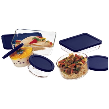 Pyrex Simply Store 10-Piece Glass Food Storage Set with Blue Lids