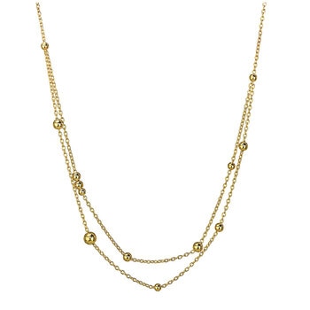 18KT Yellow Gold Layered Chain Necklace With Gold Beads