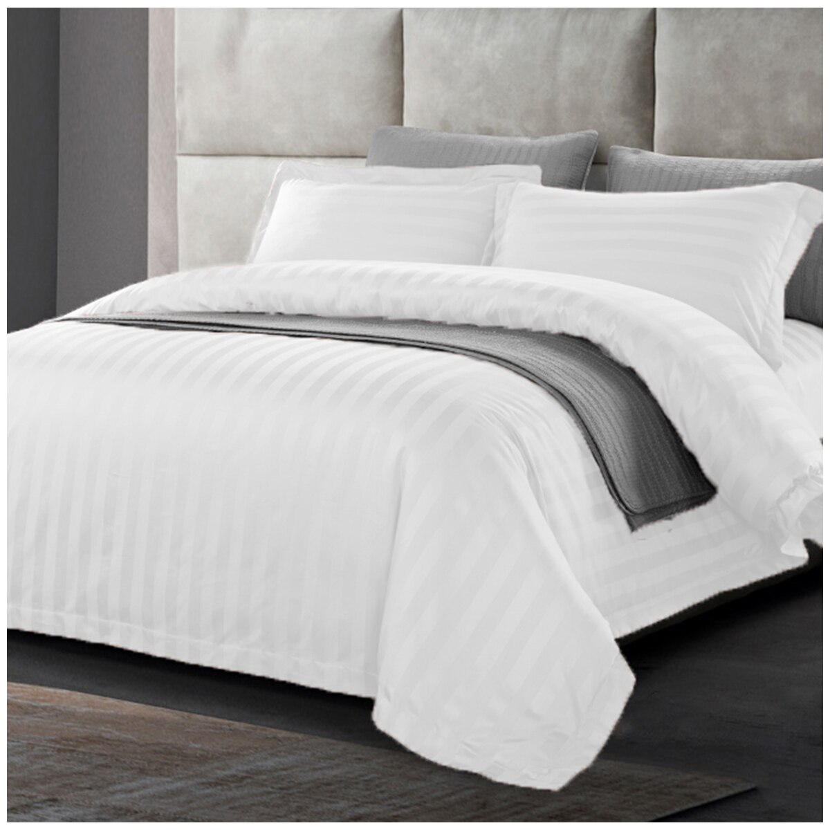 Kingtex 1200TC Egyptian Cotton Sateen Stripe Quilt Cover Set Queen - White