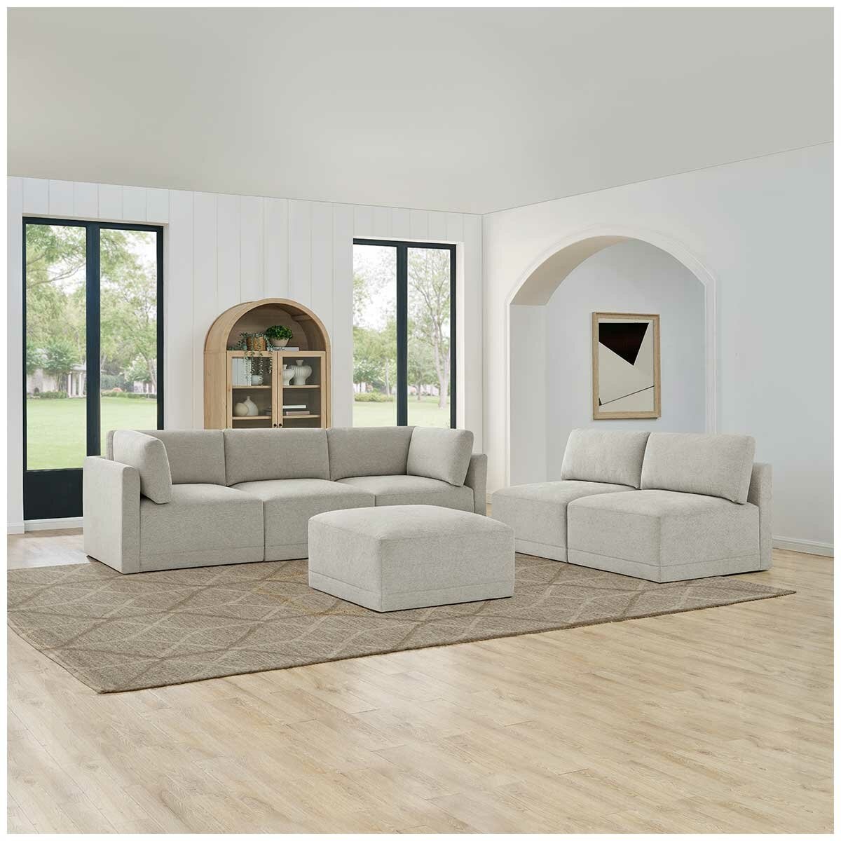 Thomasville 6PC Fabric Modular Sectional with Ottoman Light Grey