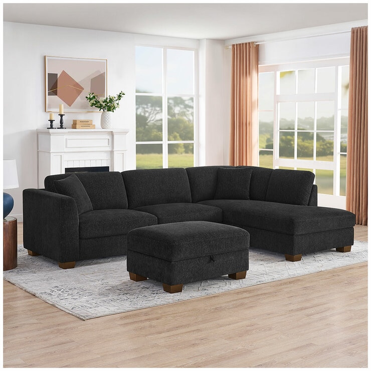 Thomasville 3 Piece Fabric Sectional With Storage Ottoman Thomasville 3 Piece Fabric Sectional With Storage Ottoman