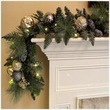 Pre-Lit Decorated Holiday Artificial Garland Metallic 2.7m