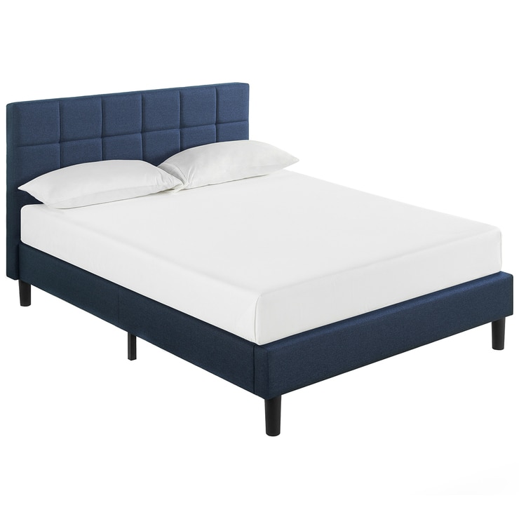 Blackstone Upholstered Square Stitched Platform Double Bed Navy