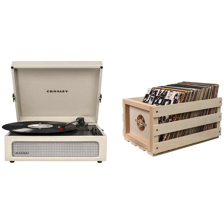 Crosley Voyager Portable Turntable Dune + Bundled Record Storage