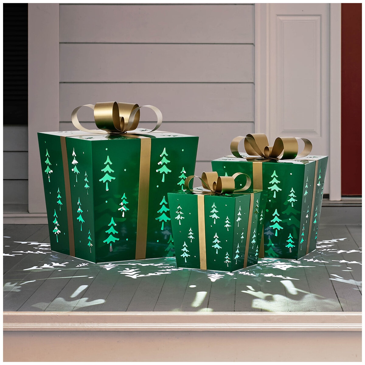 Metal Gift Box With Led Lights, Set of 3 Metal Gift Box With Led Lights, Set of 3