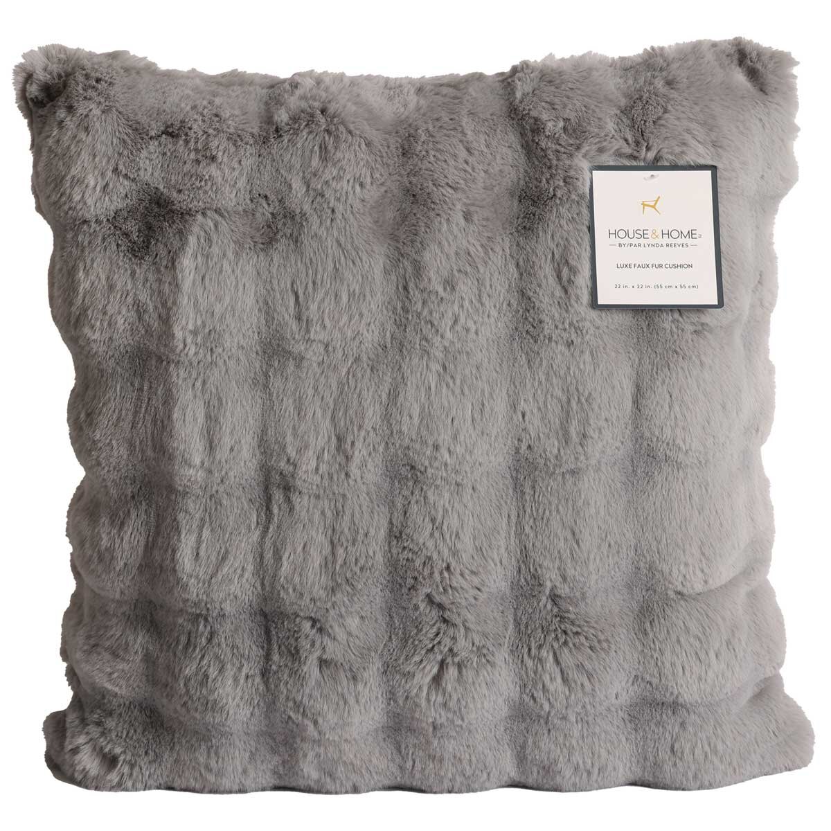 House & Home Luxe Faux Fur Cushion 55cm x 55cm Grey