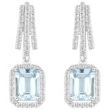 0.50ctw Diamond with Emerald Cut Aquamrine Drop Earrings