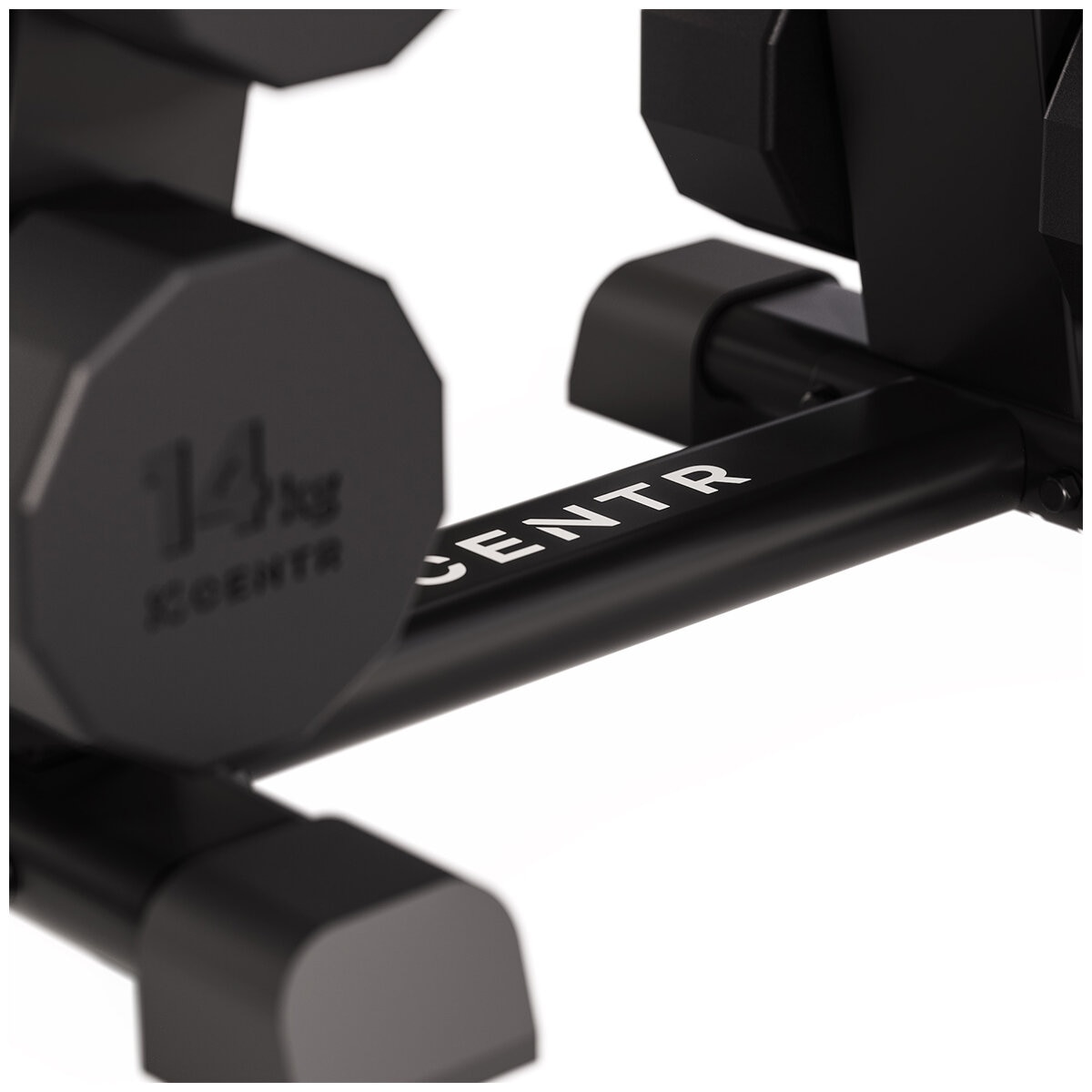 Centr 4 - 14 kg Rubber 12-Sided Dumbbell Set with A-Frame Rack