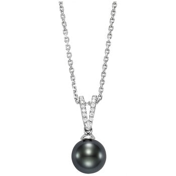 18KT White Gold 0.08ctw Diamond Cultured Tahitian Pearl Pendant