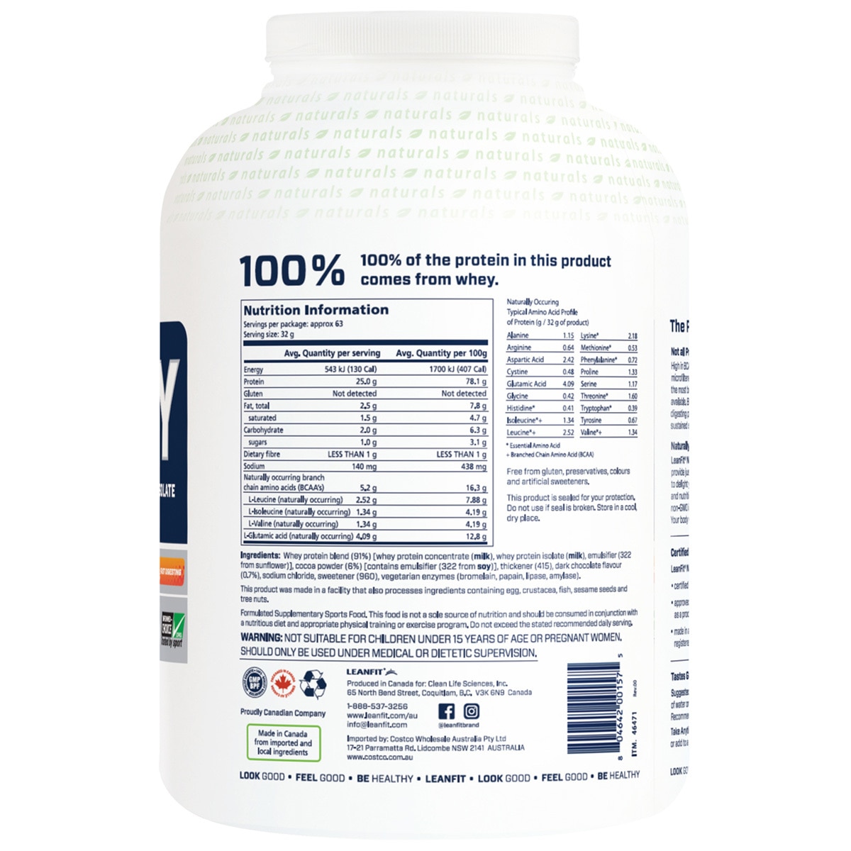 LeanFit Naturals Chocolate Whey Protein 2kg Costco Australia