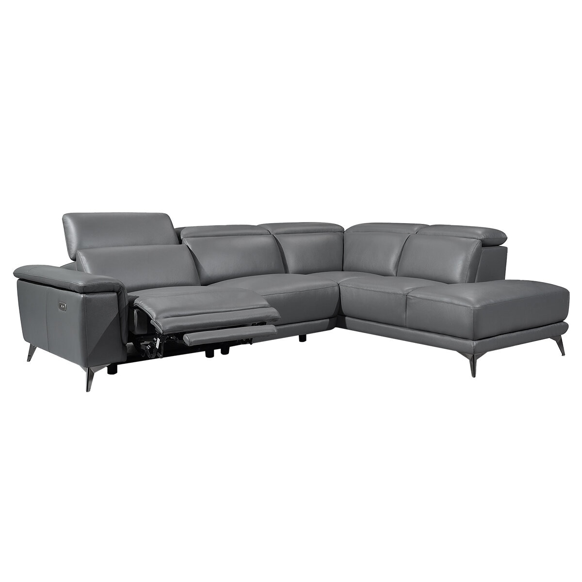 Valencia Pista Leather Reclining Sectional Lounge Right Chaise Grey Valencia Pista Leather Reclining Sectional Lounge Right Chaise Grey