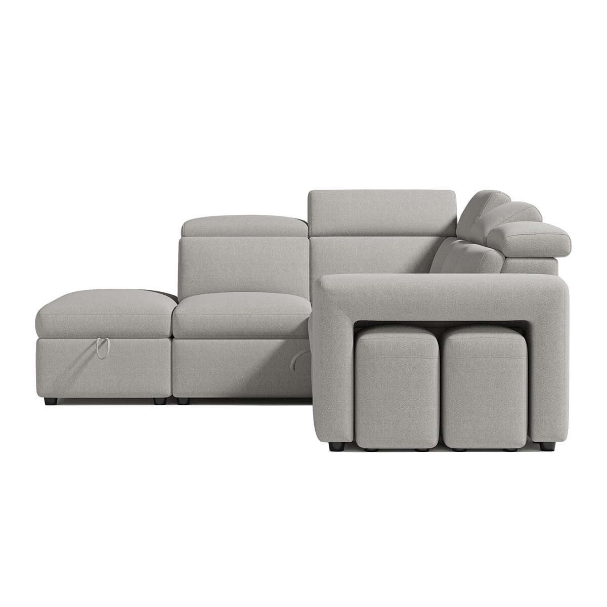 Valencia Finn Fabric Sectional Lounge Bed Left Storage Ottoman Light Grey Valencia Finn Fabric Sectional Lounge Bed Left Storage Ottoman Light Grey