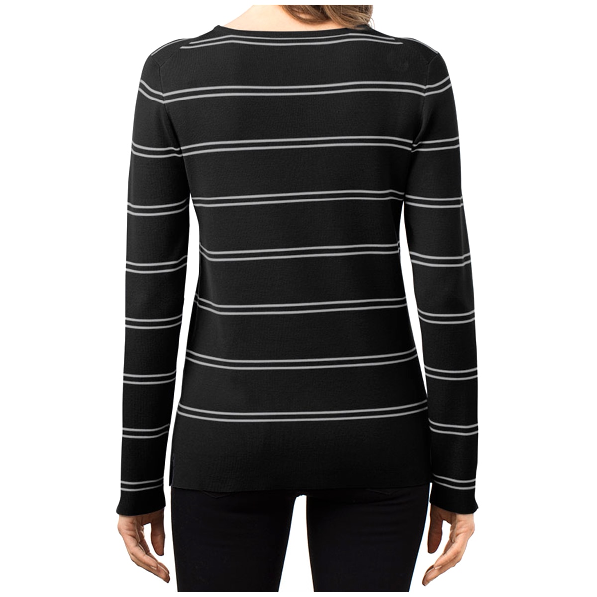 Kirkland Signature Ladies' Crewneck Sweater - Black/Grey Stripe