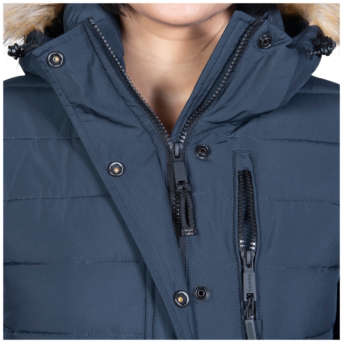 Superdry Women’s Faux Fur Fuji Hooded Jacket Navy