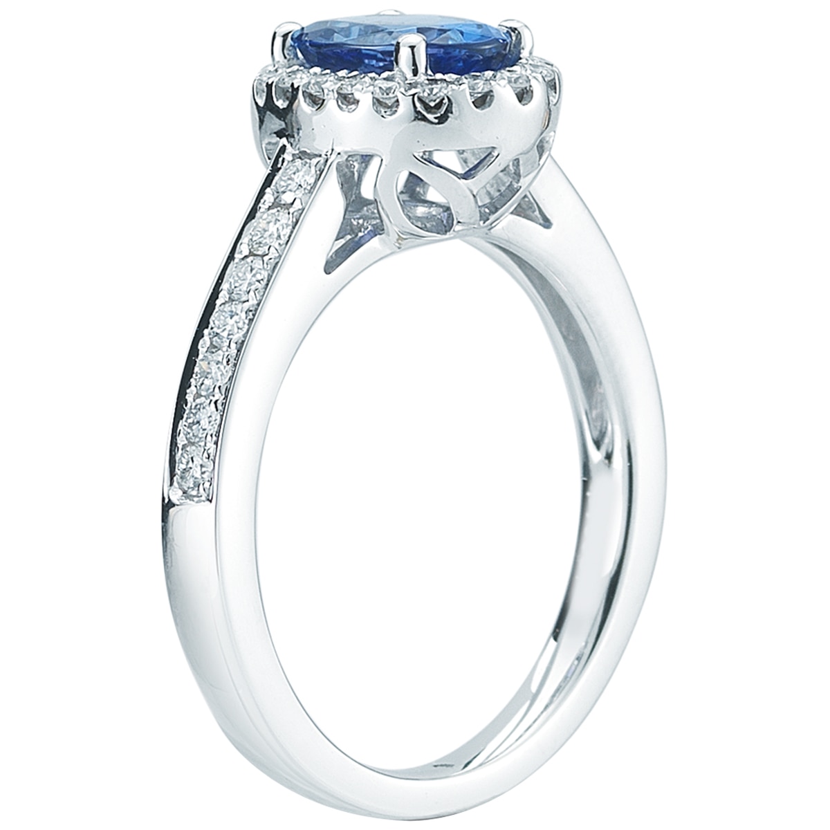 0.42ctw Diamond with Blue Sapphire Oval Ring