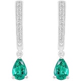 14KT White Gold 0.09ctw Diamond and Lab Emerald Earrings