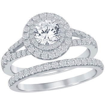 18KT White Gold 1.46ctw Diamond Double Halo Bridal Set