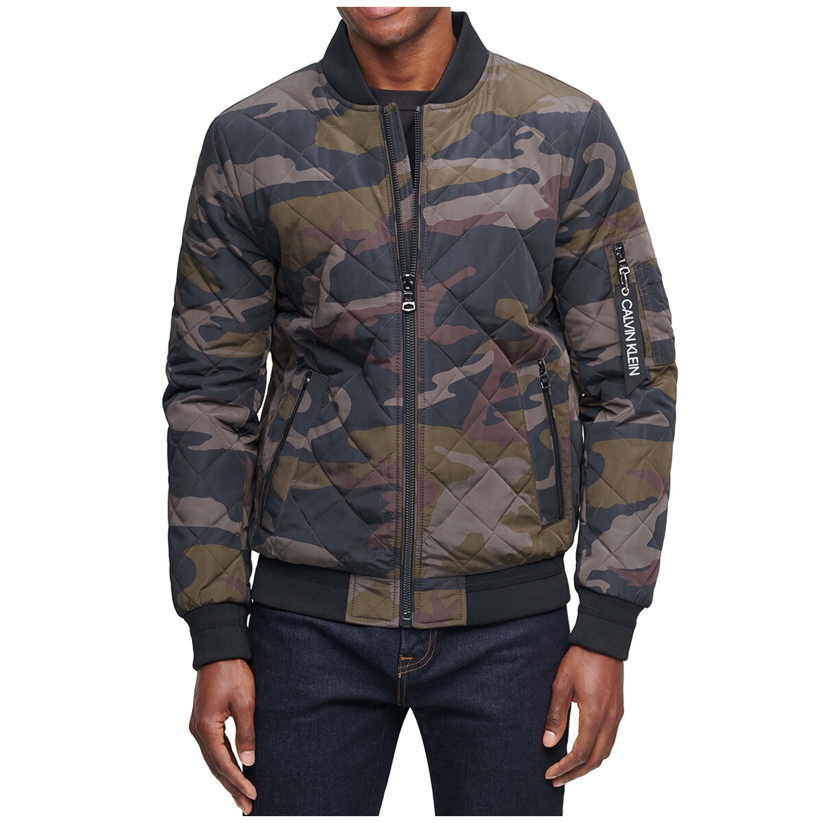 Calvin Klein Men's Bomber Jacket Olive Camo