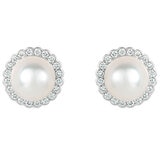 18KT White Gold 0.25ctw Diamond Pearl Earrings