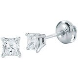 18KT White Gold 0.23CTW Princess Cut Diamond Stud Earrings/