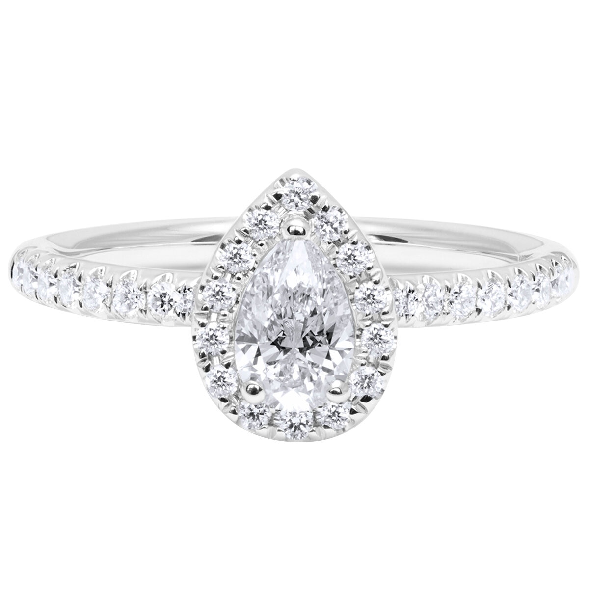 18KT White Gold 0.73ctw Diamond Pear Centre Halo Ring