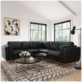 Valencia Artisan Top Grain Leather L-Shape Corner Sectional Lounge Black Color