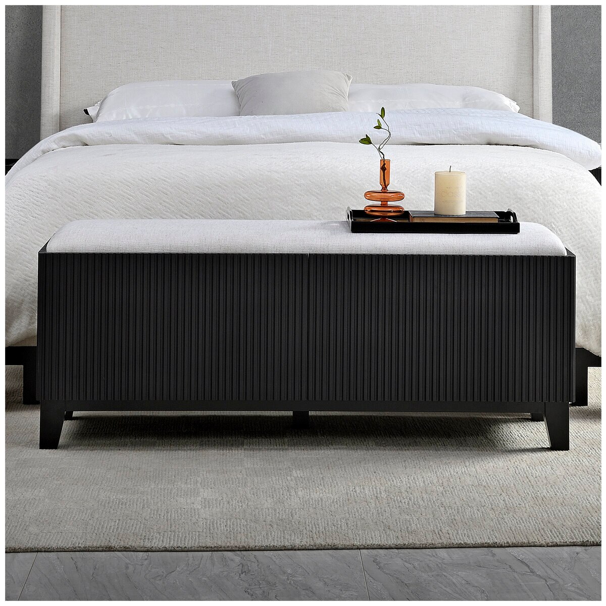 Moran Aristocrat Fabric Storage Ottoman Linen