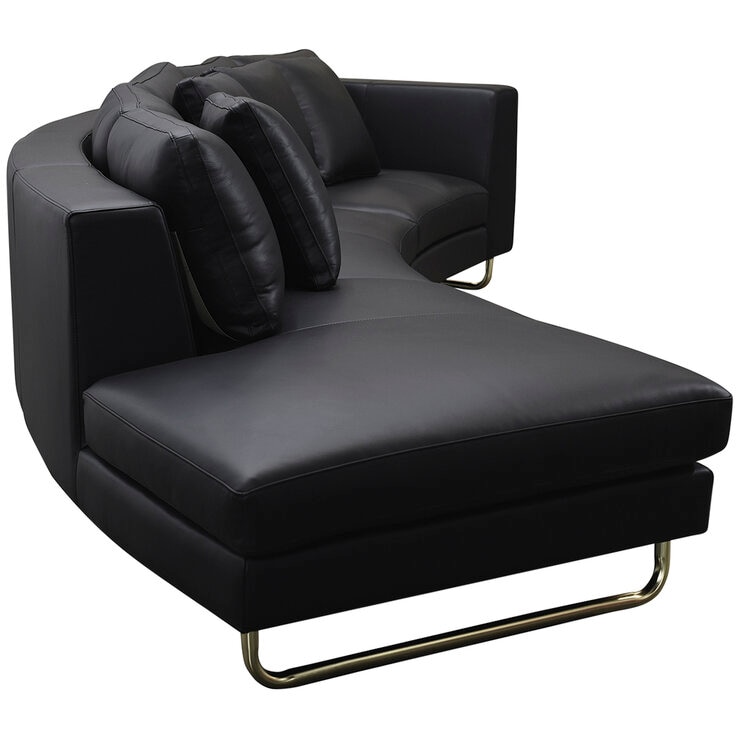 Moran Arcadia Extended Leather Chaise Sofa Onyx