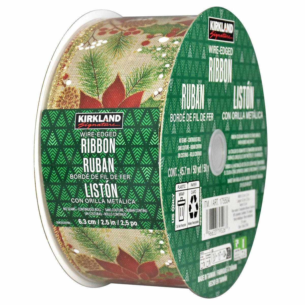 Kirkland Signature Wire Edged Holiday Ribbon 45.7m Kirkland Signature Wire Edged Holiday Ribbon 45.7m