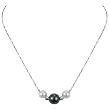 14KT White Gold 8-9mm Cultured Freshwater And 10-11mm Cultured Saltwater Tahitian Pearls And Diamond Cut Bead Necklace