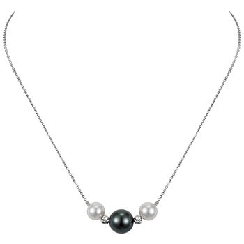 14KT White Gold 8-9mm Cultured Freshwater And 10-11mm Cultured Saltwater Tahitian Pearls And Diamond Cut Bead Necklace