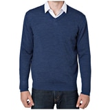 Men's Rough Dress V-Neck Merino Wool Blend Sweater - Blue