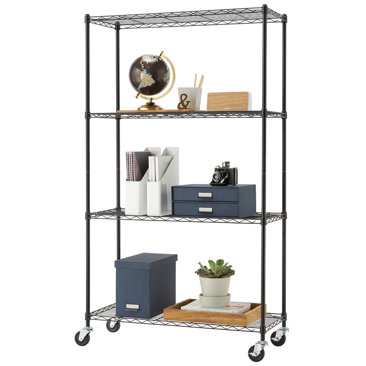 TRINITY Basics 4-Tier 36"x14"x60" Shelving Rack w/Wheels - Black